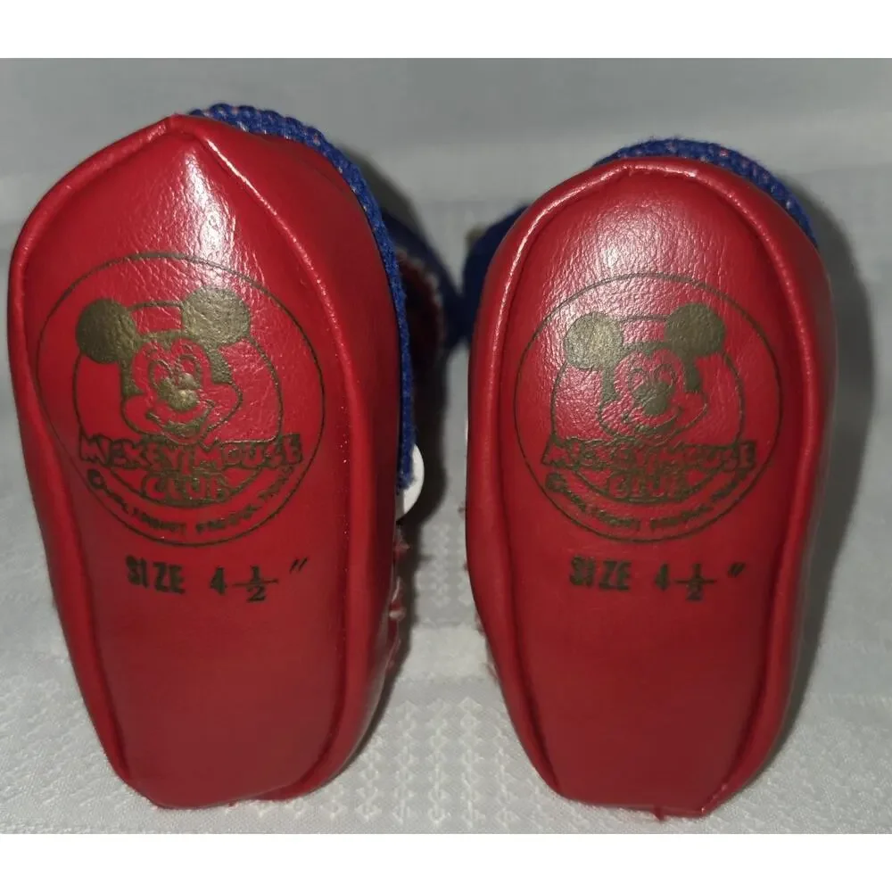 Disney Mickey Mouse Club Knit Slippers Socks Kids 4.5 Walt Disney VTG 60s 70s